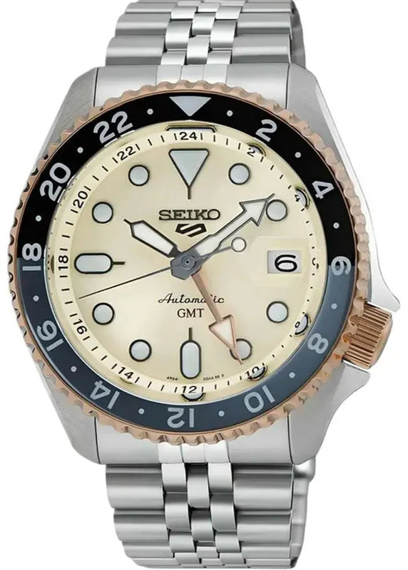 Buy Shop Seiko 5 GMT Sport Asia Exclusive Limited Edition Off White Dial Silver Steel Strap Watch for Men - SSK046K1 USA Online