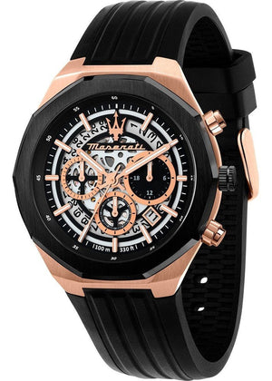 Buy Shop Maserati Stile Skeleton Chronograph Black Dial Black Silicone Strap Watch for Men - R8871642003 USA Online