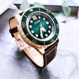 Buy Shop Citizen Mechanical Automatic Green Dial Brown Leather Strap Watch for Men - NJ0173-18X USA Online