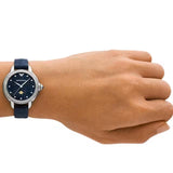 Buy Shop Emporio Armani Mia Moonphase Blue Dial Blue Leather Strap Watch for Women - AR11629 USA Online