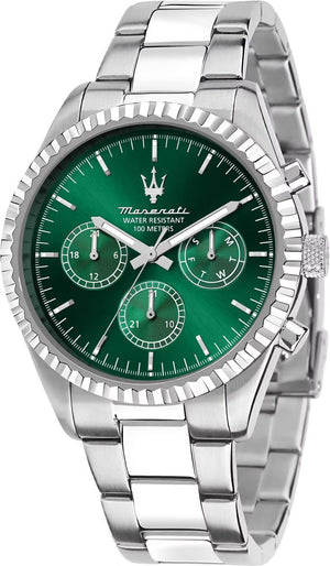 Buy Shop Maserati Competizione Chronograph Green Dial Silver Steel Strap Watch for Men - R8853100044 USA Online