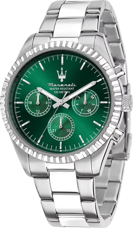 Buy Shop Maserati Competizione Chronograph Green Dial Silver Steel Strap Watch for Men - R8853100044 USA Online