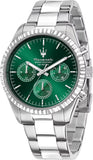 Buy Shop Maserati Competizione Chronograph Green Dial Silver Steel Strap Watch for Men - R8853100044 USA Online