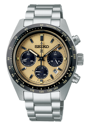 Seiko Prospex Speedtimer Solar Chronograph Gold Dial Silver Steel Strap Watch for Men - SSC817