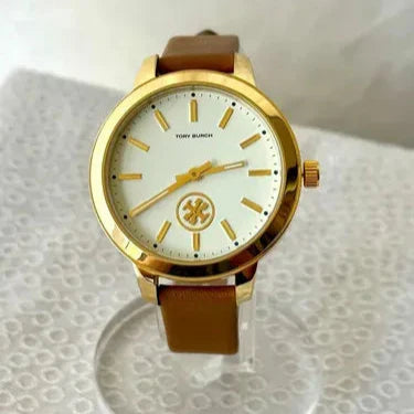 Buy Shop Tory Burch Collins Quartz White Dial Brown Leather Strap Watch for Women - TBW1202 USA Online