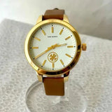 Buy Shop Tory Burch Collins Quartz White Dial Brown Leather Strap Watch for Women - TBW1202 USA Online