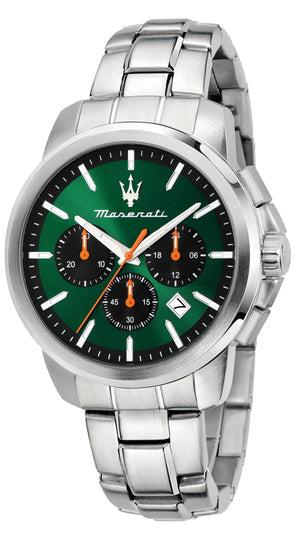 Buy Shop Maserati Successo Chronograph Green Dial Silver Steel Strap Watch for Men - R8873621043 USA Online