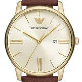 Buy Shop Emporio Armani Minimalist Quartz Gold Dial Brown Leather Strap Watch for Men - AR11610 USA Online