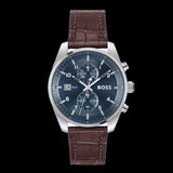 Buy Shop Hugo Boss Skytraveller Chronograph Blue Dial Brown Leather Strap Watch for Men - 1514194 USA Online