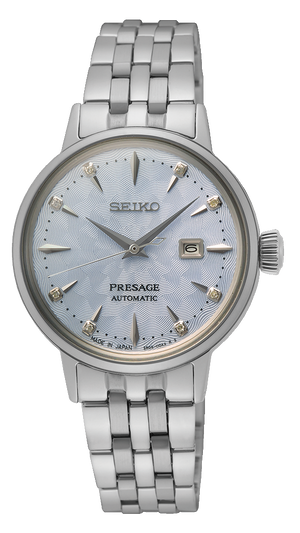 Seiko Presage Cocktail Time Automatic Skydiving Diamonds Blue Dial Silver Steel Strap Watch for Women - SRE007J1