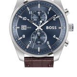 Buy Shop Hugo Boss Skytraveller Chronograph Blue Dial Brown Leather Strap Watch for Men - 1514194 USA Online