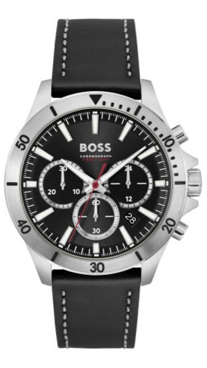 Buy Shop Hugo Boss Troper Chronograph Black Dial Black Leather Strap Watch for Men - 1514055 USA Online