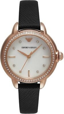 Buy Shop Emporio Armani Mia Mother of Pearl Dial Black Leather Strap Watch for Women - AR11598 USA Online