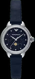 Buy Shop Emporio Armani Mia Moonphase Blue Dial Blue Leather Strap Watch for Women - AR11629 USA Online