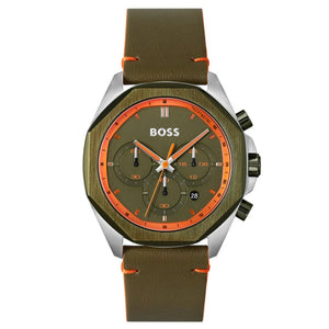 Buy Shop Hugo Boss Cloud Chronograph Olive Green Dial Green Leather Strap Watch for Men - 1514018 USA Online
