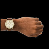 Buy Shop Emporio Armani Minimalist Quartz Gold Dial Brown Leather Strap Watch for Men - AR11610 USA Online