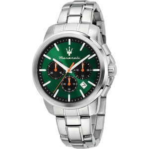 Buy Shop Maserati Successo Chronograph Green Dial Silver Steel Strap Watch for Men - R8873621043 USA Online