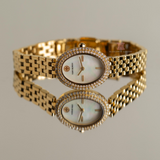 Buy Shop Tory Burch Oval Mother of Pearl Dial Gold Steel Strap Watch for Women - TBW6034 USA Online