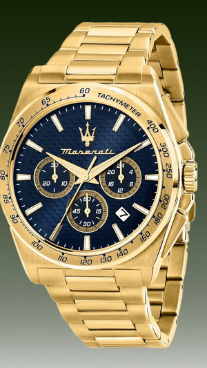 Buy Shop Maserati Velocità Chronograph Blue Dial Gold Steel Strap Watch for Men - R8873652002 USA Online
