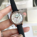 Buy Shop Emporio Armani Mia Mother of Pearl Dial Black Leather Strap Watch for Women - AR11598 USA Online