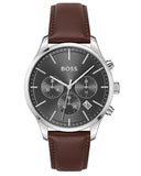 Buy Shop Hugo Boss Avery Chronograph Grey Dial Brown Leather Strap Watch for Men - 1514155 USA Online
