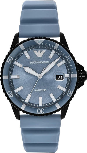 Buy Shop Emporio Armani Sea Explorer Divers Blue Dial Blue Silicone Strap Watch for Men - AR11685 USA Online