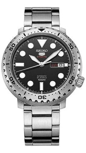 Seiko 5 Sports Automatic Black Dial Silver Steel Strap Watch for Men - SRPC61J1