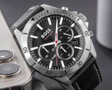 Buy Shop Hugo Boss Troper Chronograph Black Dial Black Leather Strap Watch for Men - 1514055 USA Online
