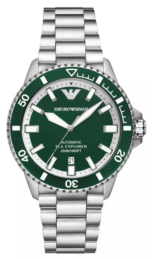 Buy Shop Emporio Armani Sea Explorer Green Dial Silver Steel Strap Watch for Men - AR60080 USA Online
