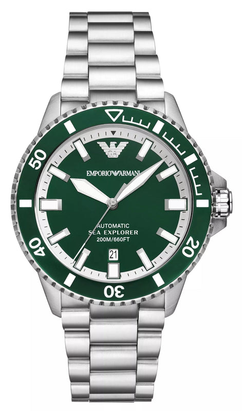 Buy Shop Emporio Armani Sea Explorer Green Dial Silver Steel Strap Watch for Men - AR60080 USA Online