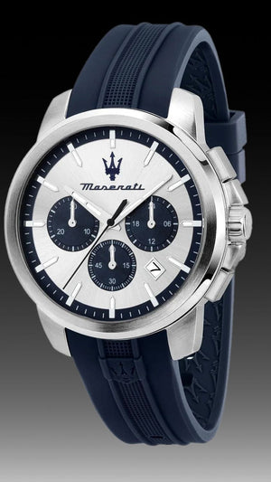 Buy Shop Maserati Successo Chronograph Silver Dial Blue Silicone Strap Watch for Men - R8871621042 USA Online