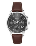 Buy Shop Hugo Boss Avery Chronograph Grey Dial Brown Leather Strap Watch for Men - 1514155 USA Online
