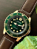 Buy Shop Citizen Mechanical Automatic Green Dial Brown Leather Strap Watch for Men - NJ0173-18X USA Online