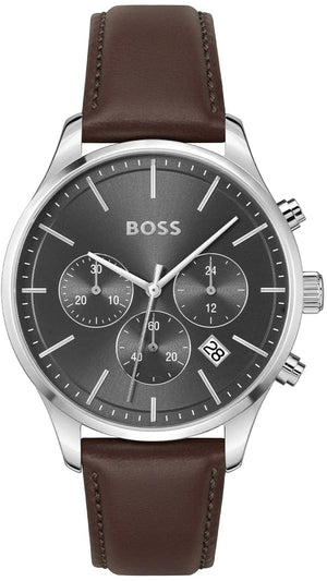 Buy Shop Hugo Boss Avery Chronograph Grey Dial Brown Leather Strap Watch for Men - 1514155 USA Online