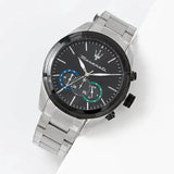 Buy Shop Maserati Traguardo Chronograph Black Dial Silver Steel Strap Watch for Men - R8873612061 USA Online