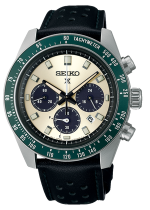 Buy Shop Seiko Prospex Speedtimer Solar Chronograph Ivory Dial Black Leather Strap Watch for Men - SSC943 USA Online