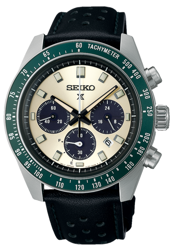 Buy Shop Seiko Prospex Speedtimer Solar Chronograph Ivory Dial Black Leather Strap Watch for Men - SSC943 USA Online