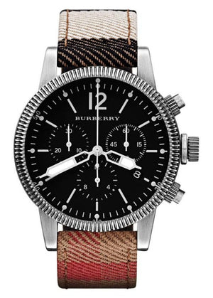 Buy Shop Burberry Utilitarian Chronograph Black Dial Tri Tone Leather Strap Watch for Men - BU7815 USA Online