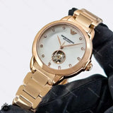 Buy Shop Emporio Armani Mia Meccanico Mother of Pearl Dial Rose Gold Steel Strap Watch for Women - AR60072 USA Online