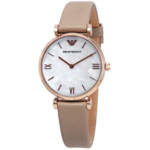 Buy Shop Emporio Armani Gianni T-Bar Silver Dial Beige Leather Strap Watch for Women - AR11111 USA Online