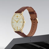 Buy Shop Emporio Armani Minimalist Quartz Gold Dial Brown Leather Strap Watch for Men - AR11610 USA Online