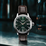 Seiko Presage Cocktail Time Automatic Green Dial Brown Leather Strap Watch for Men - SRPD37J1