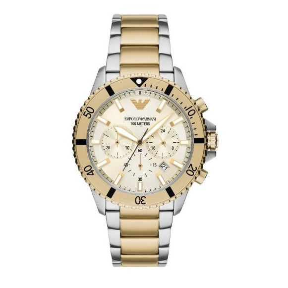 Buy Shop Emporio Armani World Explorer Chronograph Cream Dial Two Tone Steel Strap Watch for Men - AR11606 USA Online