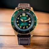 Buy Shop Citizen Mechanical Automatic Green Dial Brown Leather Strap Watch for Men - NJ0173-18X USA Online