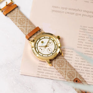 Buy Shop Tory Burch The Tory Chronograph White Dial Maroon Jacquard Strap Watch for Women - TBW1050 USA Online