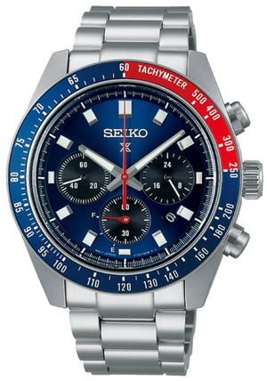 Seiko Prospex Speedtimer Solar Chronograph Blue Dial Silver Steel Strap Watch for Men - SSC913