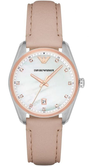 Buy Shop Emporio Armani Tazio Mother of Pearl Dial Pink Leather Strap Watch for Women - AR6133 USA Online
