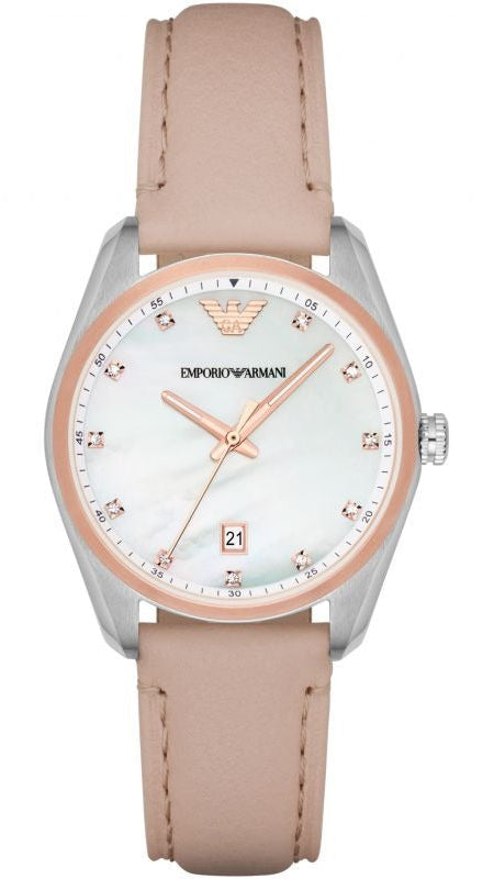 Buy Shop Emporio Armani Tazio Mother of Pearl Dial Pink Leather Strap Watch for Women - AR6133 USA Online