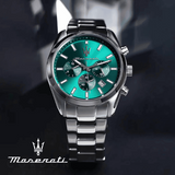 Buy Shop Maserati Attrazione Chronograph Green Dial Silver Steel Strap Watch for Men - R8853151011 USA Online
