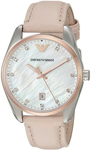 Buy Shop Emporio Armani Tazio Mother of Pearl Dial Pink Leather Strap Watch for Women - AR6133 USA Online